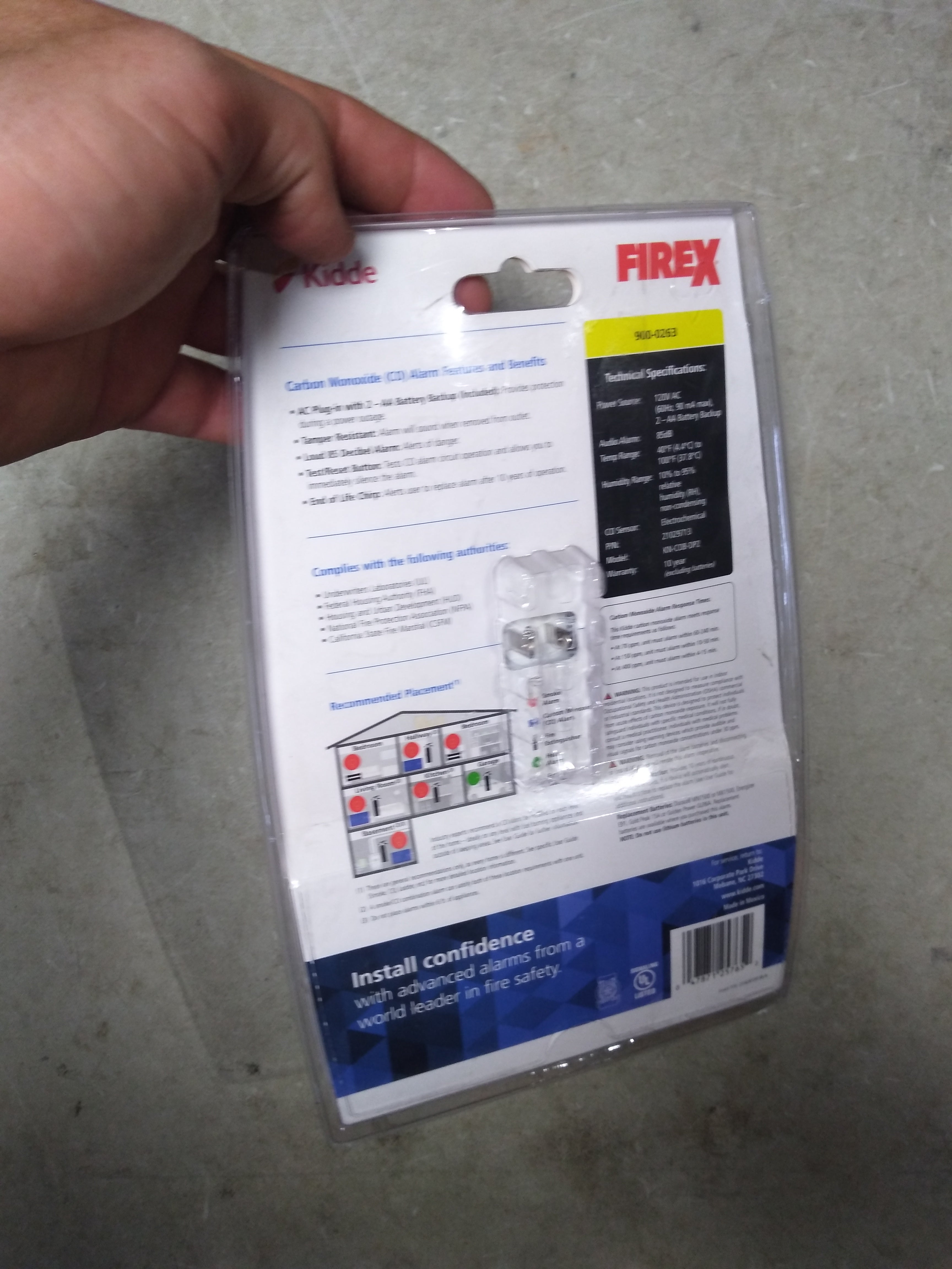 Carbon Monoxide Alarm AC Plug-In With Battery Back Up FireX kiddie lot of 10